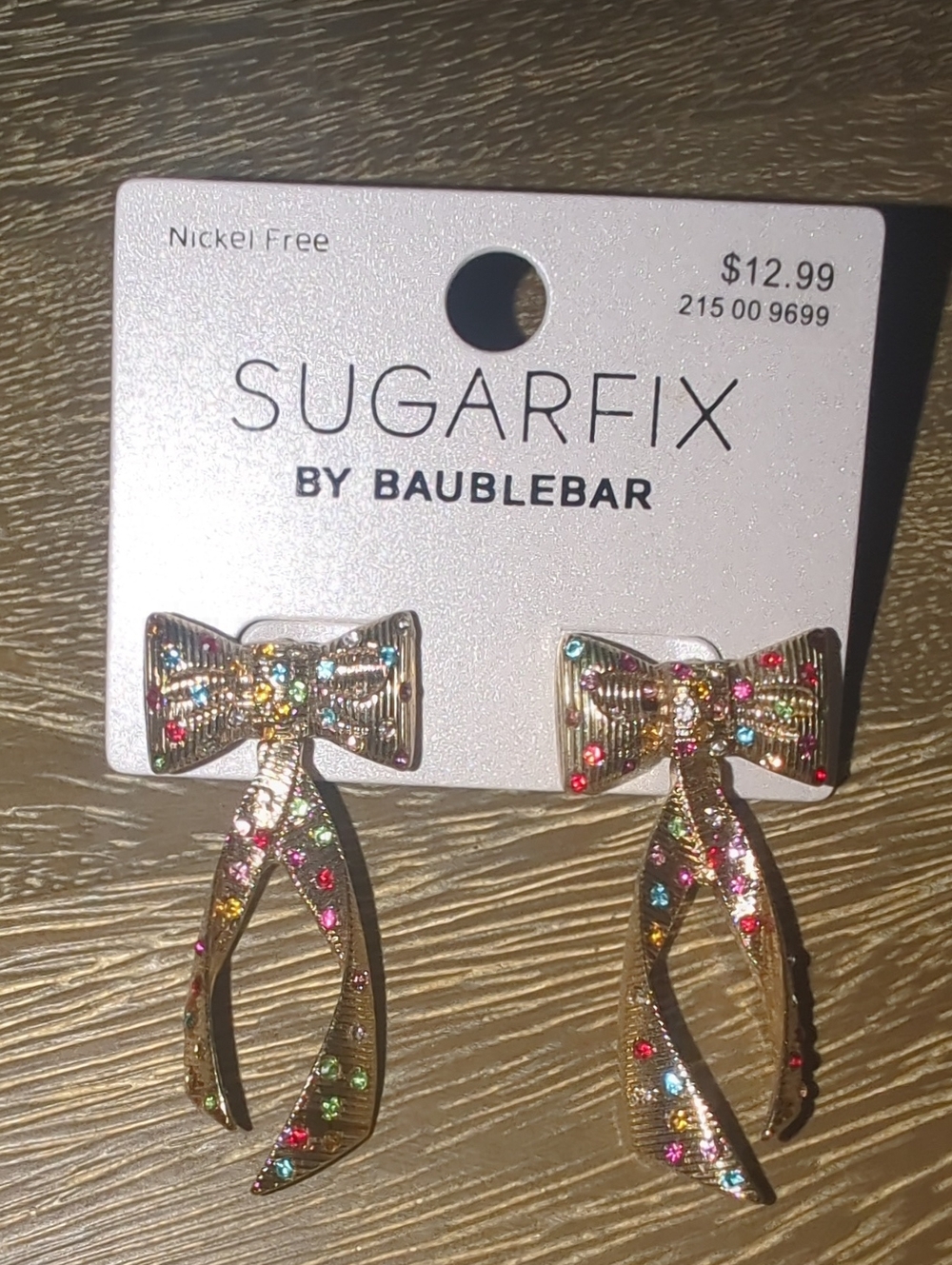 BaubleBar Gold Bow Drop Earrings with Multicolor Crystals